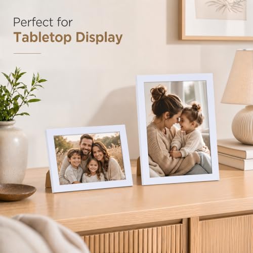 Image of JCJMY 5.5x8.5 Picture Frame White for Wall Hanging or Tabletop, Wall Mounting Horizontally or Vertically, 5.5 x 8.5 Wall Gallery Poster Photo Frame with Shatter Resistant Plexiglass, White