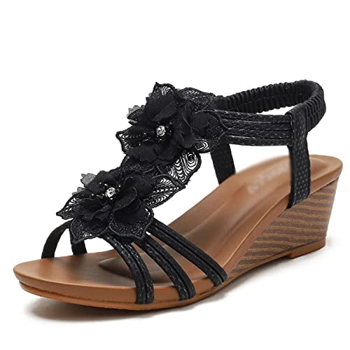 Sandals Slope Heel Sandals Women's Summer Vintage Vacation Sandals Large Size Women's Shoes Sandal(A,41)