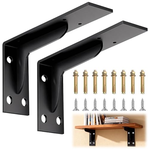 Wapasezyar Regalhalterung Schwerlastwinkel, Regalwinkel Schwerlast Metall, 90 Grad Regalträger für Wandmontage Schwerlastträger unterstützung DIY, 2 Stück (Schwarz, 16 Zoll)