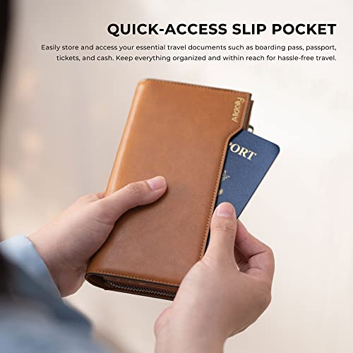 Alldialy RFID 24 Credit Card Holder Wallet, Large Capacity Wristlet Wallet for Women with Zipper (Brown)4