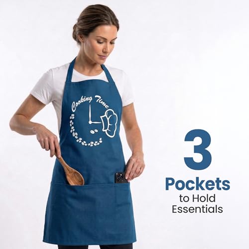 Image of Yellow Weaves Cotton Canvas Printed Kitchen Apron with Large Pockets, Cooking Apron for Men & Women, Durable Chef Apron for Cooking, Barista, Restaurant, Cafe Kitchen Apron