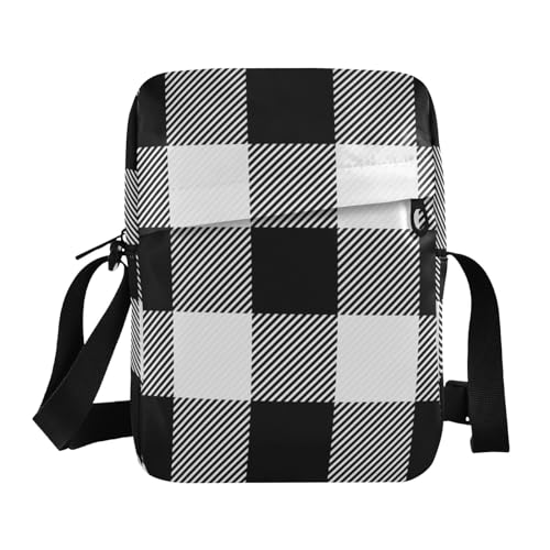 VIGTRO Small Crossbody Bag for Women Men, Checkerboard Plaid Messenger Bag Purse with Adjustable Strap, Black White Small Shoulder Bag for Travel Outdoor Sports