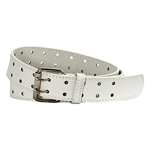 E.M.P Double Prong Unisex White Leather Dress Belt Medium
