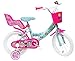 Denver Bike Vélo 14'' LOL avec Cadre Acier, 2 Freins Caliper, Roue Libre, Panier Avant, Porte poupée arrière, Garde Boue et stabilisateurs Amovibles Fille, Turquise et Fushia