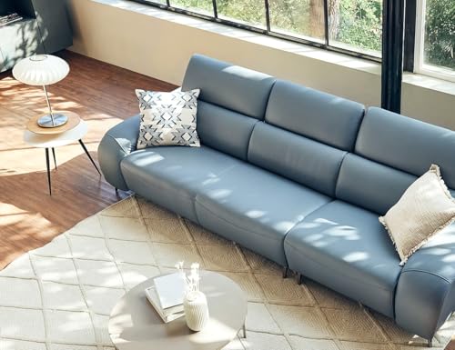 Image of Fabrique Alusia 4 Seater Blue Leatherette Sofa Set with Puffy & Movable Headrest | Modern Comfortable Design for Living Room & Office | Easy to Move | Stainless Steel Legs