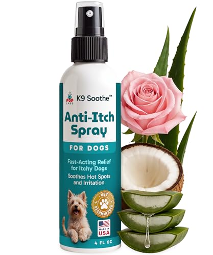 Pup Labs K9 Soothe Anti Itch Spray for Dogs with Aloe, Rose, & Coconut, Natural Hot Spot Treatment for Dogs That Soothes Irritation, Pet Skin Treatment Spray, 4 FL OZ