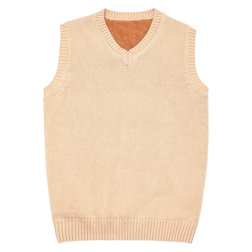 Mens Winter Casual Sweater Vest Velvet Thick Knitted Pullover V-Neck Casual Sleeveless Tank Top Cardigan