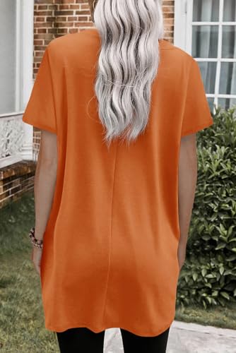 Dokotoo T Shirt Dress Short Sleeve Long Tshirt Tunic Tops for Leggings Spring Summer Dresses for Women 2026 Orange Dress XL