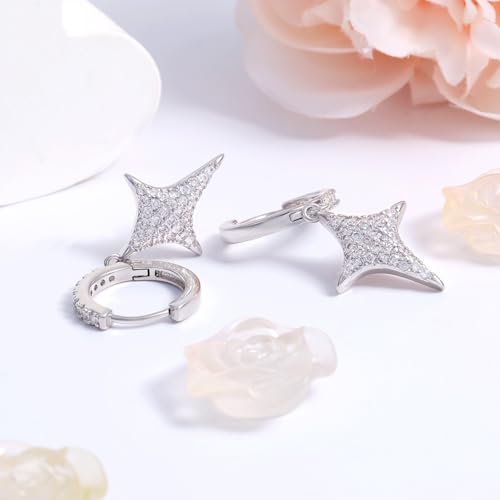 Star Hoop Earrings for Teen Girls Women - Sterling Silver Loop Earrings with Dangle Hypoallergenic Sparkly Cubic Zirconia Fashion Star Shaped Earring Gifts for Daughter Granddaughter for Christmas4
