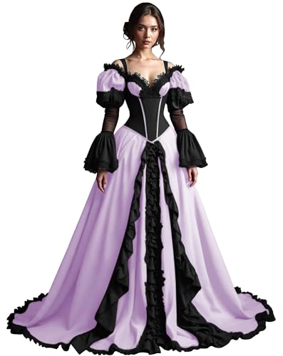 Youjiayi Victorian Wedding Dresses Lilac Ball Gown Black Lace Bridal