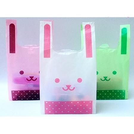 Amazon Minakiko かわいい レジ袋 ビニール袋 うさぎ 3色 150枚セット Mサイズ ギフトバッグ 袋 文房具 オフィス用品