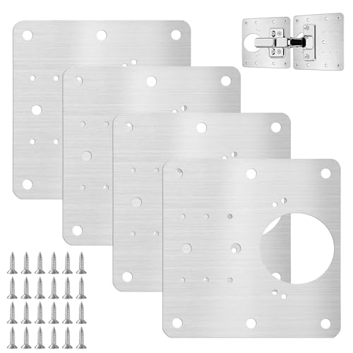 Cozy Inviting 4 Piezas Placa de Reparación de Bisagra puertas cocina de Acero Inoxidable, Placa reparación bisagras para puertas con agujeros, con 24 tornillos, 90 * 90mm