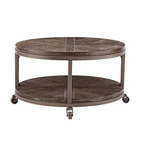 Sei Furniture Konya Urban Industrial Round Coffee Table, White-Limed Burnt Oak/Distressed Gray #TOP2