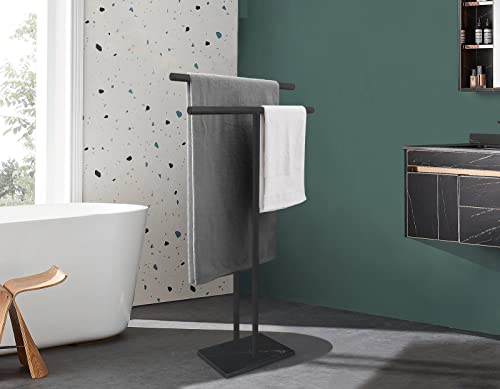 40-Inch-Freestanding-Towel-Rack-for-Bathroom-Floor-Double-T-Shape-Bath-Sheet-Holder-with-Marble-Design-Base-Standing-Towel-bar-Next-to-Tub-or-Shower-Towel-Holder-Stand-SUS304-Matte-Black
