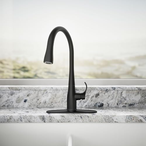 Image of KOHLER 596-BL Simplice Kitchen Sink Faucets with Pull Down Sprayer, 3-Spray Design, Matte Black Kitchen Faucets, High Arch