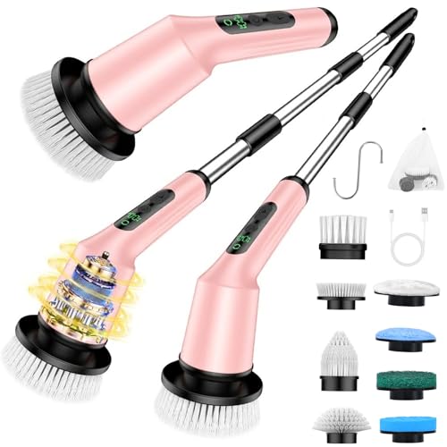 Image of Shower Scrubber with Long Handle, Shower Cleaner Brush with 8 Floor Machine Pads, Cordless Electric Spin Scrubber for Cleaning with 2 Speed, Cleaning Supplies for Bathroom Bathtub Kitchen Floor Toilet