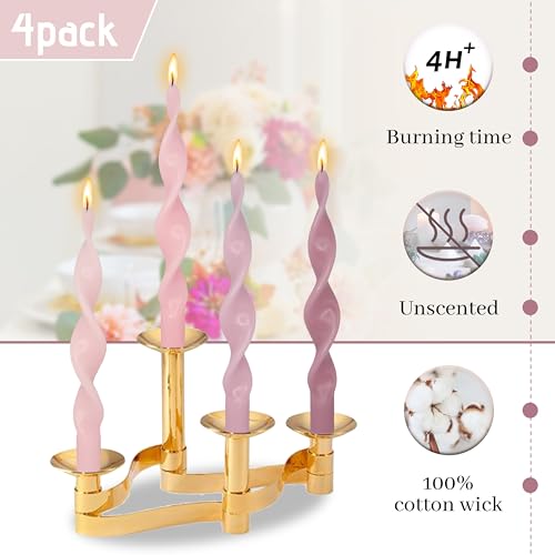 Image of Unscented Gradient Pink Spiral Taper Candle Smokeless Taper Candlesticks Handmade 10 Inch Long Twisted Candles for Wedding Holiday Home Decor Gifts