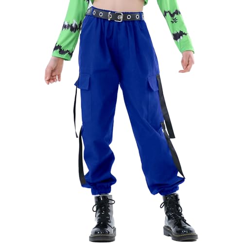 Image of Rolanko Girls Cargo Pants for Kids Loose Streetwear Hip Hop Dance Cotton Cargo Jogger Pants for Kids 4-15 Years