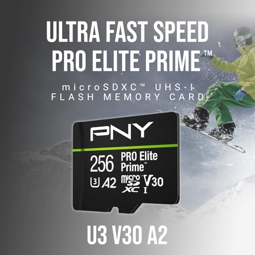 Image of PNY 256GB PRO Elite Prime C10 U3 V30 A2 microSDXC Flash Memory Card - Ultra-Fast Speeds, Read 200MB /s, Write 150MB /s, 4K UHD, Full HD, UHS-I, for Smartphones, Drones, Action Cameras