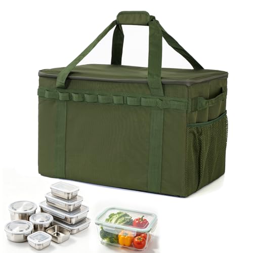 WINDCUBE Tactical Camping Storage Bag, Utility Camping Tote Kitchen Organizer Storage Box, Trunk Organizer with Shoulder Strap,Outdoor Garden Tool Bag for Camping, Travel, Picnic (03-green)