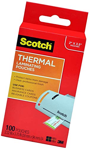 Scotch TP5851-100 Thermal Laminating Pouches, 5 Mil Thick for Extra Protection, 2.32 x 3.70-Inches, Business Card Size, 2 Pack of 100