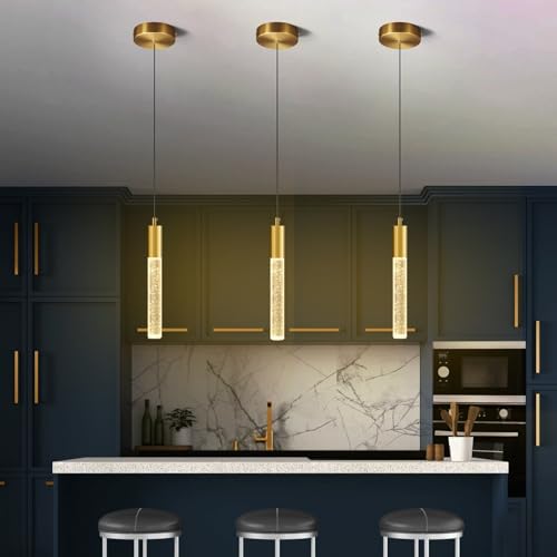 Image of Luxurious Crystal Bubble Pendant Light | 3 in 1 LED Color Modern Ceiling Light for Bedroom, Living Room, Kitchen, Dining Room & Restaurants Antique Gold Finish Hanging Light for Home Decor