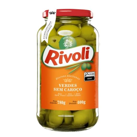 Azeitona Verde em Conserva sem Caroço Rivoli Vidro 400g
