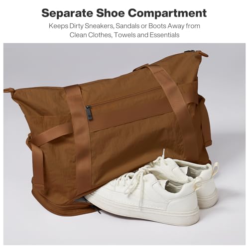 mixi Large Expandable Travel Tote Bag for Women - Waterproof Lightweight Carry On Weekender Bag with Shoes Compartment, Perfect Personal Item for Travel, Brown by mixi - Used condition - Image 5