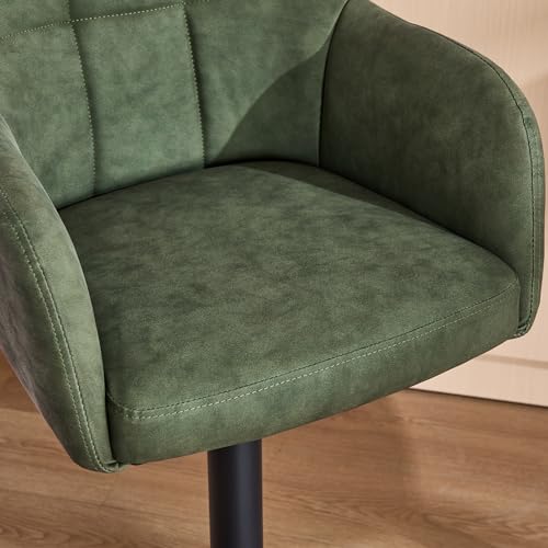 Butacos ajustables de barra, juego de 4 unidades, taburetes giratorios con respaldo y brazos, altura regulable de 24'' a 33'', tapizados en cuero sintético, estilo moderno para cocina, bar o comedor, color verde miniatura 3