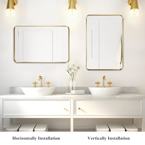 Fabuday Gold Bathroom Mirror - 32x24 Inch Over Sink Matte Metal Framed Mirrors Wall Mounted for Bathroom, Black Rectangle Vanity Mirror for Bedroom, Living Room, Entryway by Fabuday - Image 5