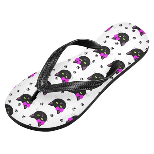 Burbuja Black Cat Paw Prints Flip Flops for Women Men, Soft Thong Sandals Rubber Slippers for Pool Beach Essentials2