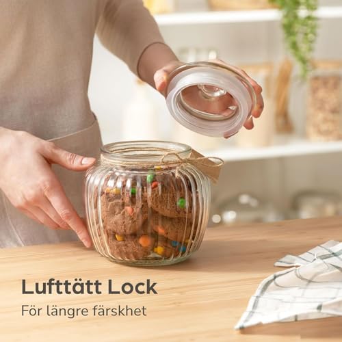Image of bellemax 500ML Clear Glass Storage Jar With Air Tight Glass Lids- Airtight Food Jars Glass Kitchen Containers For Pantry, Pickle Jar, Sugar Pasta Cereal Flour Sugar Storage Jar (BM-06, Set of 2)