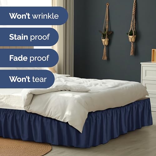 image for CGK Unlimited Wrap Around Dust Ruffle Bed Skirt - Navy Blue - for Quee