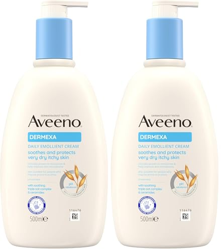 Aveeno Dermexa Daily Emollient Cream (1x 500ml), Emollient Cream Enriched with Triple Oat Complex and Ceramides for Sensitive Skin, Soothing Relief from Itchy, Dry Skin Prone to Eczema (Pack of 2) option