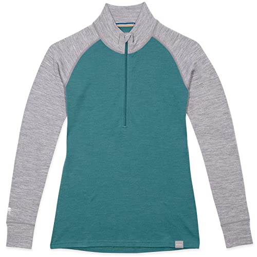 Suéter feminino MERIWOOL base 100% lã merino peso médio 250 g meio zíper para mulheres, Gray Heather