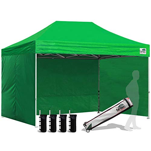 Image of Eurmax USA 8x12 Pop Up Canopy Tent,Commercial Tent with Patented No-Tip Rolling Bag,4 Zippered Removable Walls,UV & Water Resistant Canopy Top,Heavy Duty Outdoor Gazebo,Instant Shelter(Kelly Green)