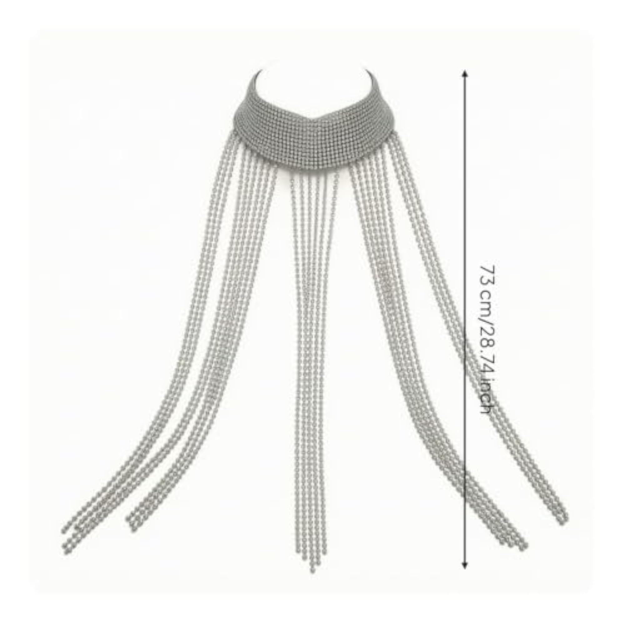 Women's Rhinestone Fringe Statement Choker Necklace, Silver