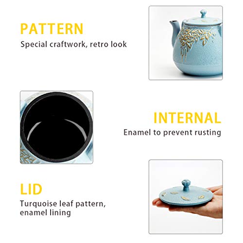 Tea Kettle, TOPTIER Japanese Cast Iron Tea Kettle with Infuser for Loose Leaf and Tea Bags, Stovetop Safe Cast Iron Teapot Coated with Enameled Interior for 40 oz (1200 ml), Turquoise Blue