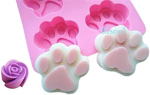 Amazon Co Jp カワイイ シリコンモールド 猫 犬 肉球 型 ミニバラ 付き 6個取り ハンドメイド スイーツ作りにも ケーキ プリン チョコ レート シュガークラフト せっけん キャンドル バスボム レジン ゼリー お菓子 粘土 丸 ドロップ 足 抜き型 押し型 材料