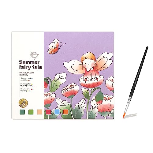 Fairy Tale Watercolor Painting Book, 20 Pages Art Practice Pad, Portable Watercolor Paper Book with Brush