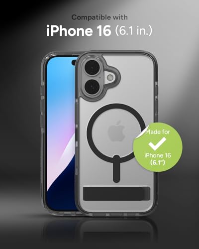 Image of ZAGG Santa Cruz Snap Case for with Kickstand iPhone 16 - MagSafe Compatible, 13ft Military-Grade Drop Protection, Reinforced with Graphene, Slim Clear Case with Vibrant Color Accents, Black