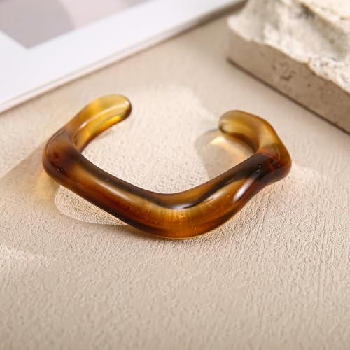 Chunky Acrylic Bangle for Women, Irregular Open Cuff Bracelet Vintage Wave Bangle Statement Jewelry2