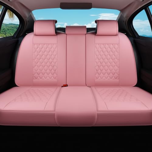 Image of Coverado Rear Seat Covers, Stylish Waterproof Faux Leather Rear Protectors for Sedan SUV Truck, Luxury Fashion Interior - Pink