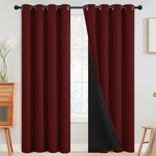 Image of SimpleHome Burgundy Red 100% Blackout Curtains Room Darken Living Room 96