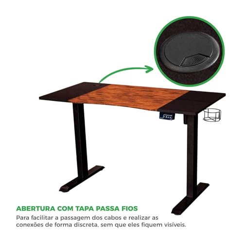 Mesa Elétrica Ergométrica com Regulagem de Altura, Preta e Marrom, Mixtou