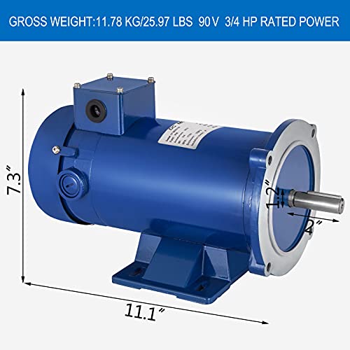 Vevor 3/4Hp 90V Dc Motor 56C Frame Rated Speed 1750Rpm Tefc Permanent Magnet Dc Motor With Carbon Brushes #TOP2