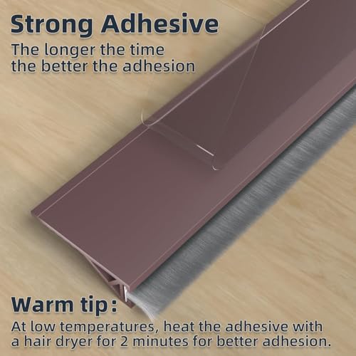 Image of Door Draft Stopper with Brush, Under Door Sweep for Exterior & Interior Doors, Weather Stripping Door Seal, Garage Window Blocker Noise Cold Air Insulation, Draft Guard (Brown(39 INCH))
