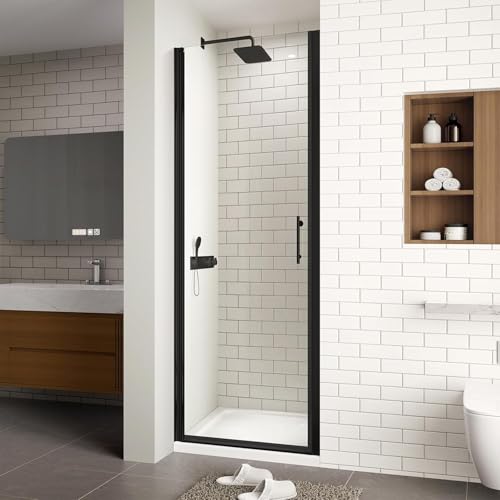 ACE DECOR 24-25.4' W x 72' H Frameless Pivot Shower Door, 1/4' (6mm) Clear SGCC Tempered Glass Shower Door, Pivot Swing Shower Glass Door in Matte Black Finish, Reversible Installation