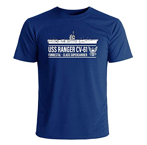 Military Productions, Inc. USS Ranger CV-61 Officially Licensed US Navy Aircraft Carrier Men's Short Sleeve Navy Blue 3X T-Shirt