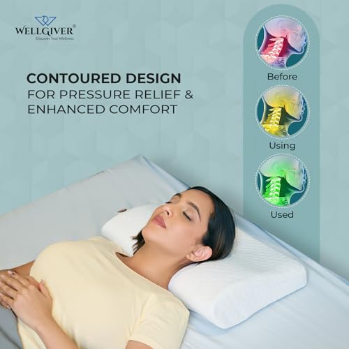 Image of WELLGIVER Cervical Memory Foam Pillow for Neck Pain | 2 Year Warranty | 23 x 14.5 x 4.5 Inch King | Orthopedic Pillow Spondylitis Neck & Shoulder Pain | Washable Jacquard White Cover | Pack of 2